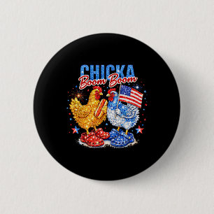 Chicka Boom Boom Patriotic Chicken Red White Blue 6 Cm Round Badge