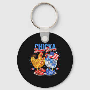 Chicka Boom Boom Patriotic Chicken Red White Blue Key Ring