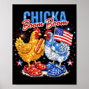 Chicka Boom Boom Patriotic Chicken Red White Blue Poster