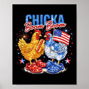 Chicka Boom Boom Patriotic Chicken Red White Blue Poster