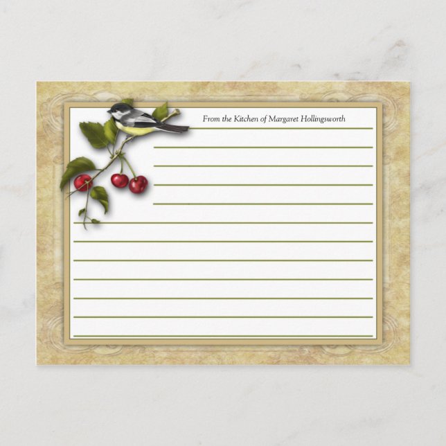 Chickadee and Cherries Recipe Cards (Front)