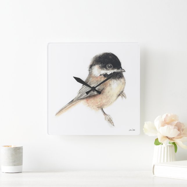 Chickadee Art Square Wall Clock (Home)