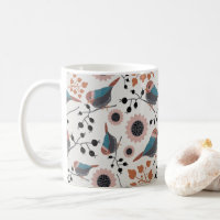 Chickadee Bird And Berry Floral Pattern Design