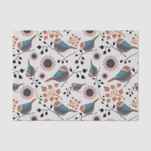 Chickadee Bird And Berry Pattern Floral Design Tissue Paper