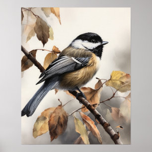 Chickadee Bird Art Print Poster 