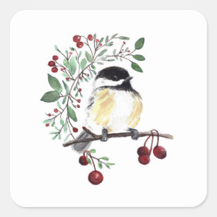 Chickadee Bird Art Square Sticker