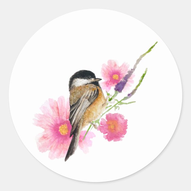 Chickadee Bird Black Capped Art Classic Round Sticker (Front)