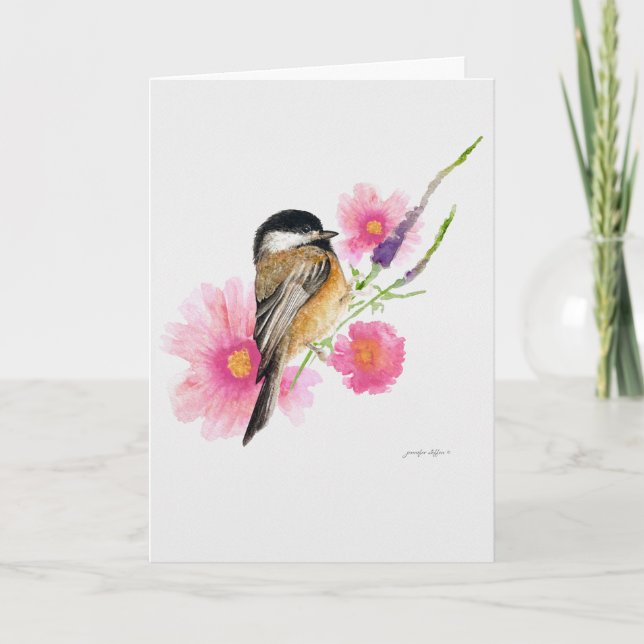 Chickadee Bird Black Capped Watercolor Art Card (Front)