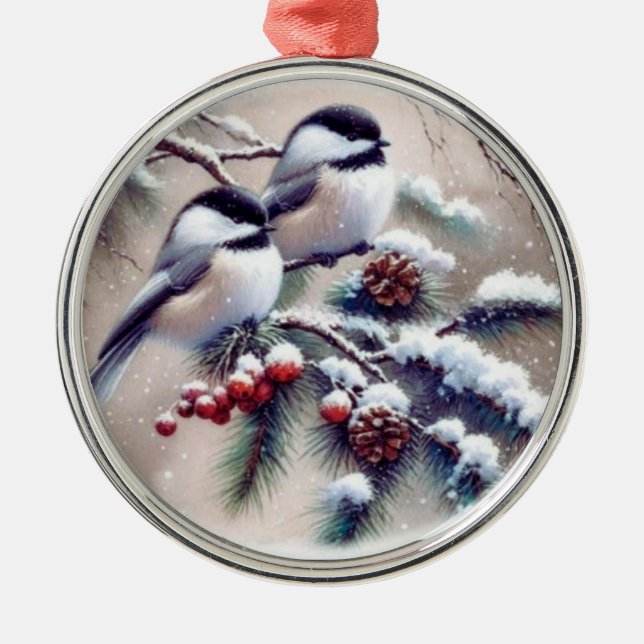 Chickadee Bird Christmas Decorative Tree Ornament (Front)