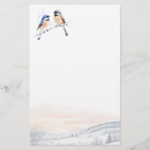 Chickadee Bird in Winter Christmas Stationery
