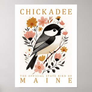 Chickadee Bird of Maine USA Travel Poster