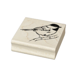 Chickadee Bird on Branch Rubber Stamp