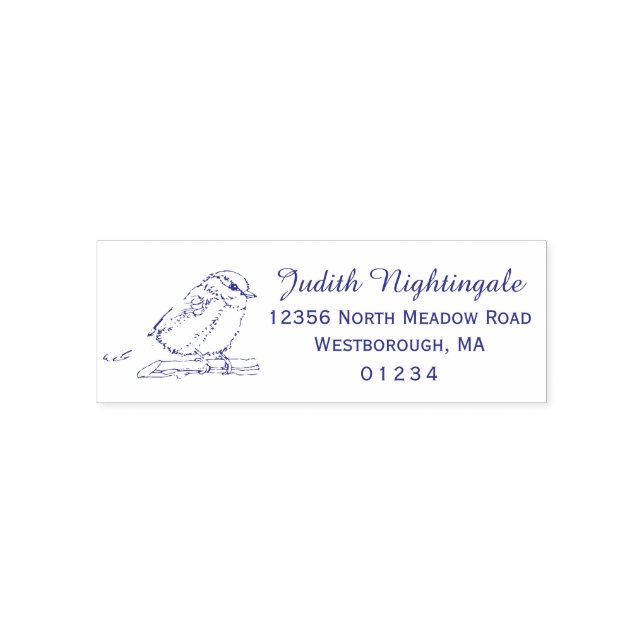 Chickadee Bird Script Custom Return Address Self-inking Stamp (Design)
