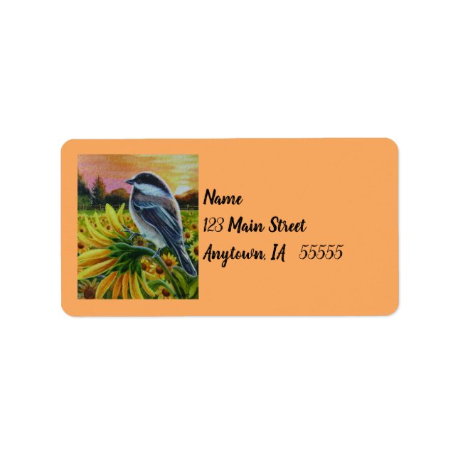 Chickadee Bird Sunflower Farm Watercolor Art Label (Front)