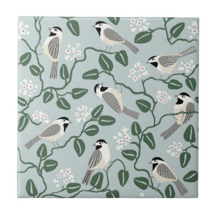 Chickadee Bird Wildflower Arts and Crafts Ceramic Tile