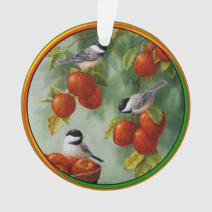 Chickadee Birds Apple Harvest Ornament