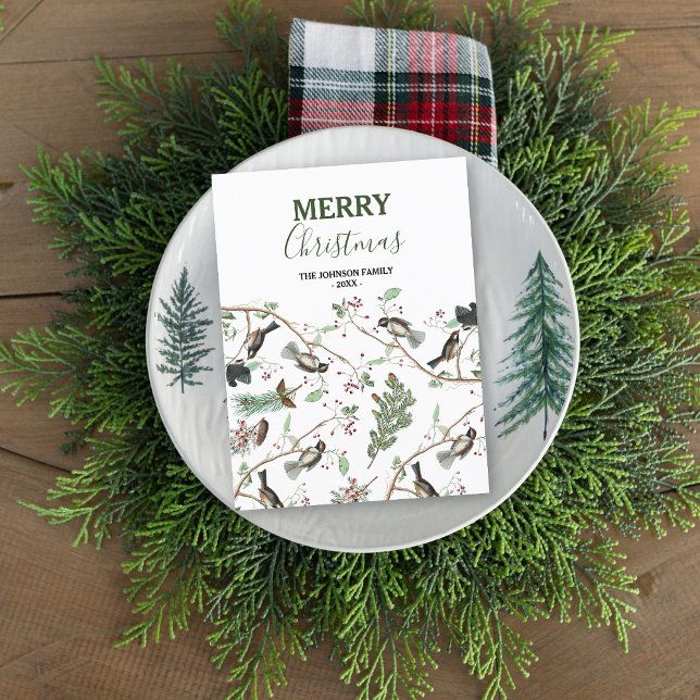 Chickadee Birds Berries & Pinecones Christmas Holiday Postcard (Chickadee Birds Berries & Pinecones Christmas Holiday Postcard)