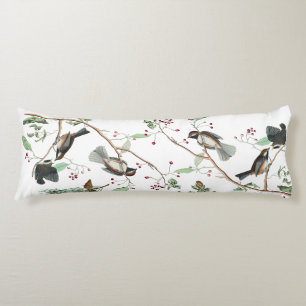 Chickadee Birds Berries & Pinecones Watercolor Body Cushion