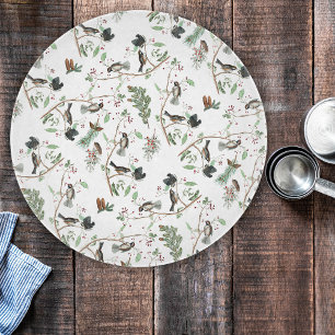 Chickadee Birds Berries & Pinecones Watercolor Cutting Board