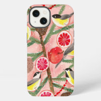 Chickadee Birds Citrus Botanical Floral