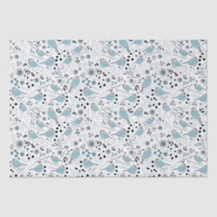 Chickadee Birds Cute Blue Grey Flowers Berries Tissue Paper