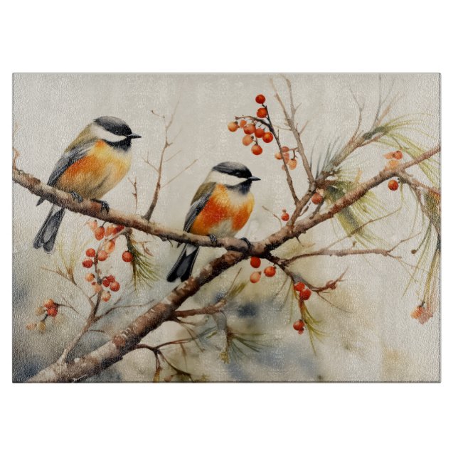 Chickadee Birds Cutting Board (Front)