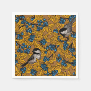 Chickadee birds on blueberry branches napkin