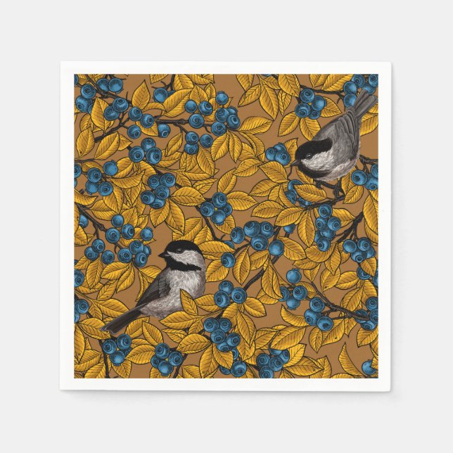Chickadee birds on blueberry branches napkin (Front)