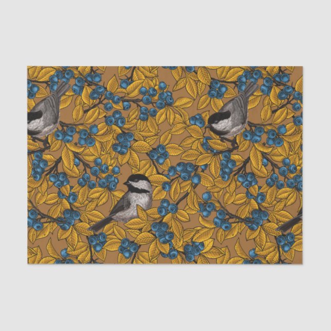 Chickadee birds on blueberry branches tissue paper (Front)
