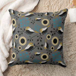 Chickadee Black Capped Bird Pattern Cushion