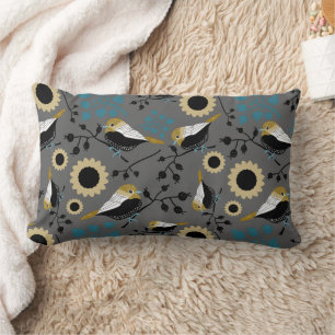 Chickadee Black Capped Birds And Flowers Lumbar Cushion
