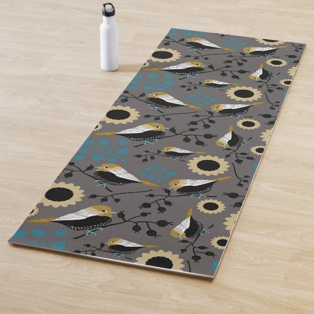 Chickadee Black Capped Birds Berries Flowers Yoga Mat (In Situ)