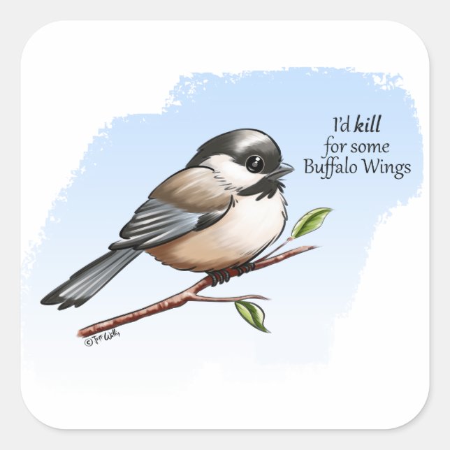 CHICKADEE BUFFALO WINGS by Jeff Willis Art Square Sticker (Front)