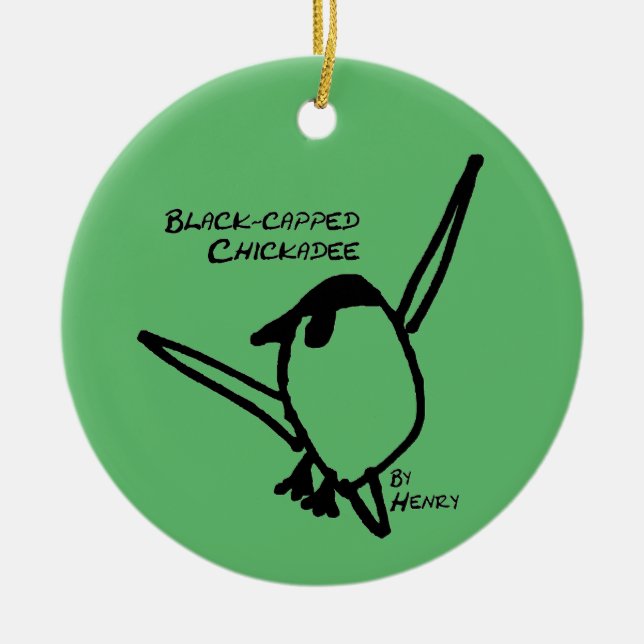 Chickadee by Henry, Green Ceramic Ornament (Front)