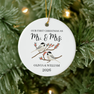 Chickadee Couple Our First Christmas Ceramic Ornament