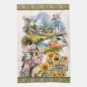 Chickadee Creek Heavenly Scene Rural Village Tea Towel