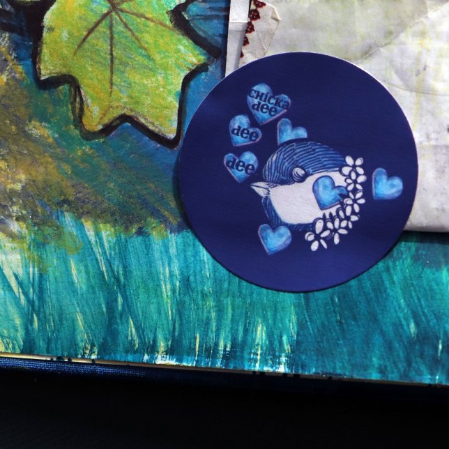 Chickadee dee dee bird chicka dee art nature       classic round sticker (Creator Uploaded)