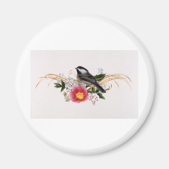 Chickadee Floral Magnet (Front)
