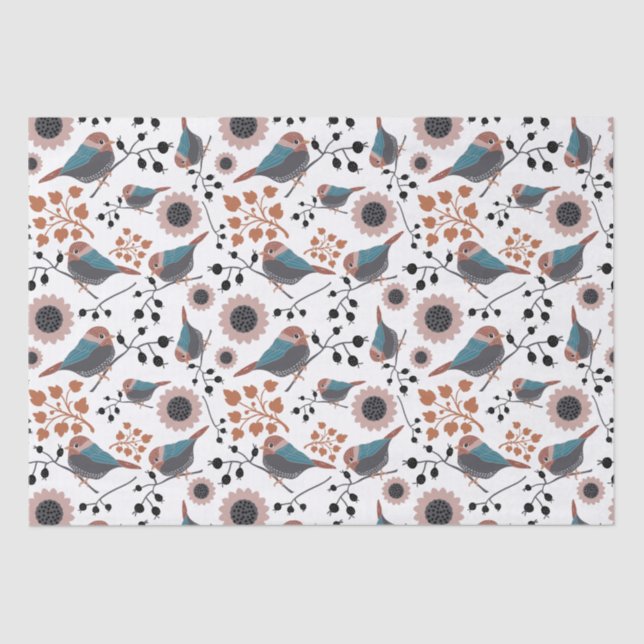 Chickadee Floral Pattern Mauve Blue Rust Tissue Paper (Front)