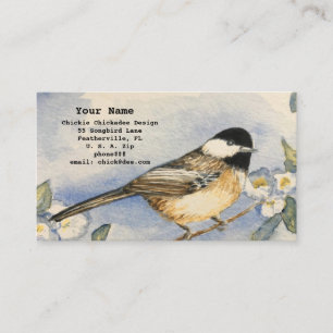 Chickadee Garden Flowers Watercolor Painting Business Card
