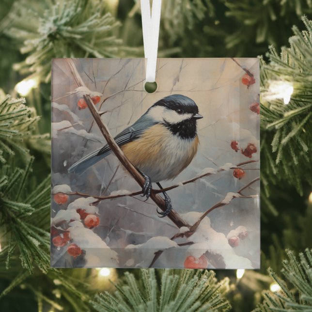Chickadee Glass Tree Decoration (Insitu)