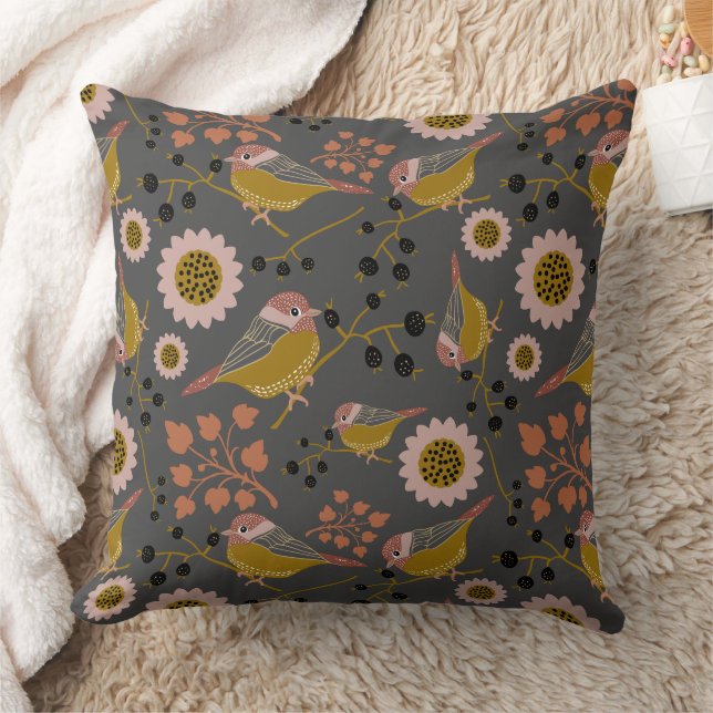 Chickadee Gold Pink Black Pattern Cushion (Blanket)