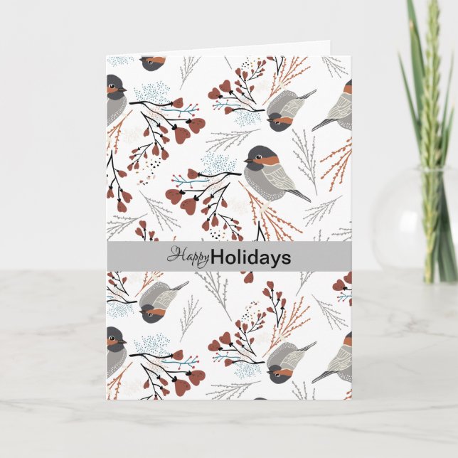 Chickadee Hearts Winter Holiday Card (Front)