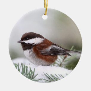Chickadee in the Snow Ceramic Tree Decoration