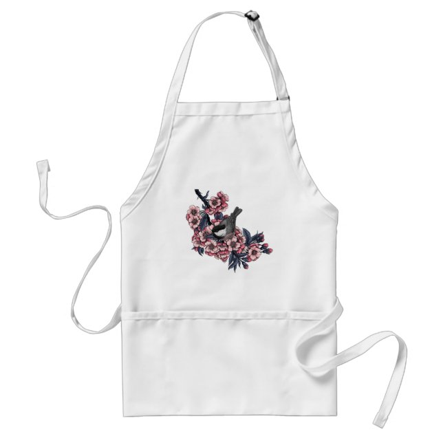 Chickadee on a blooming cherry branch standard apron (Front)