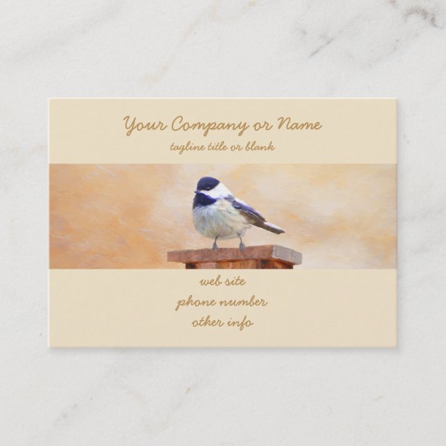 Chickadee on Birdhouse Painting - Original Bird Ar Business Card (Front)