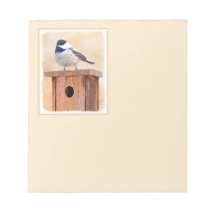 Chickadee on Birdhouse Painting - Original Bird Ar Notepad