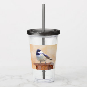 Chickadee on Birdhouse Painting Original Bird Art Acrylic Tumbler