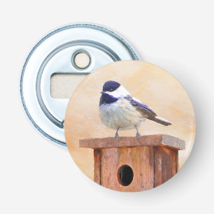 Chickadee on Birdhouse Painting Original Bird Art Bottle Opener