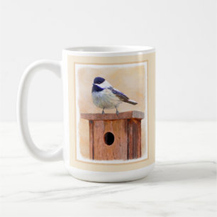 Chickadee on Birdhouse Painting Original Bird Art Coffee Mug